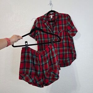 Victoria's Secret Red Plaid Pajama Set Short Sleeve Top Shorts S
